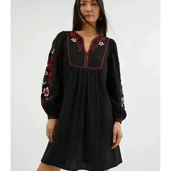 George Womens Crepe Floral Embroidered Mini Dress Black Small UK 10 US 6 - Picture 1 of 13